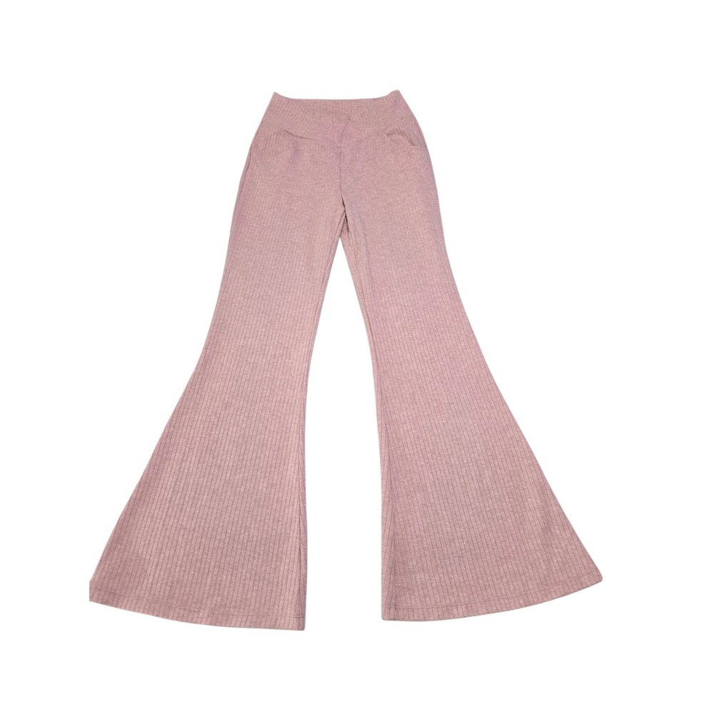 Halara Pink Ribbed Crossover Waist Flare Pants Wide Leg Bell Bottoms Medium